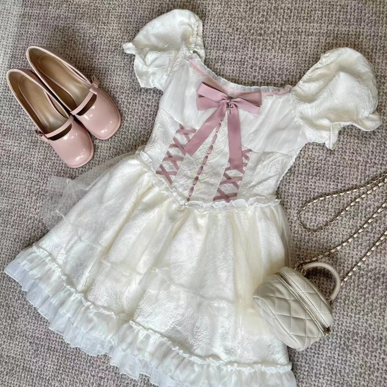 Милое женское платье Jsk в стиле &quotЛолита&quot винтажное Y2k с бантом и оборками