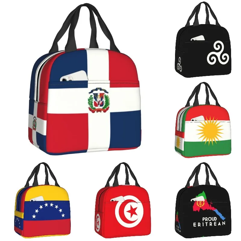 

Dominican Republic Flag Insulated Lunch Bag for Women Resuable Cooler Thermal Lunch Box Beach Camping Travel