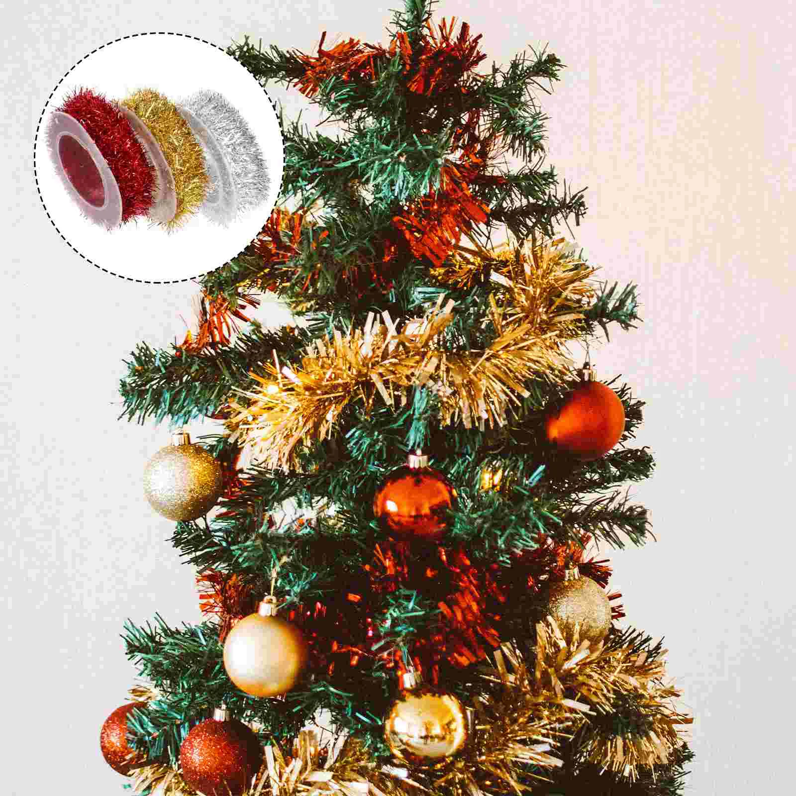 

Рождественская гирлянда из мишуры, лента из металлической фольги, блестящая тонкая елка, плотные украшения для вечеринки, декоративные гир...