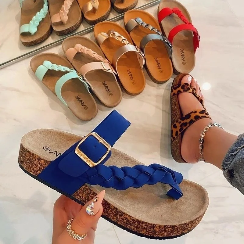 

Women Sandals Flats Fashion Plait Leopard Summer Shoes Women Slippers Wear-Resistant Beach Ladies Sandals Female Shoes Size 43