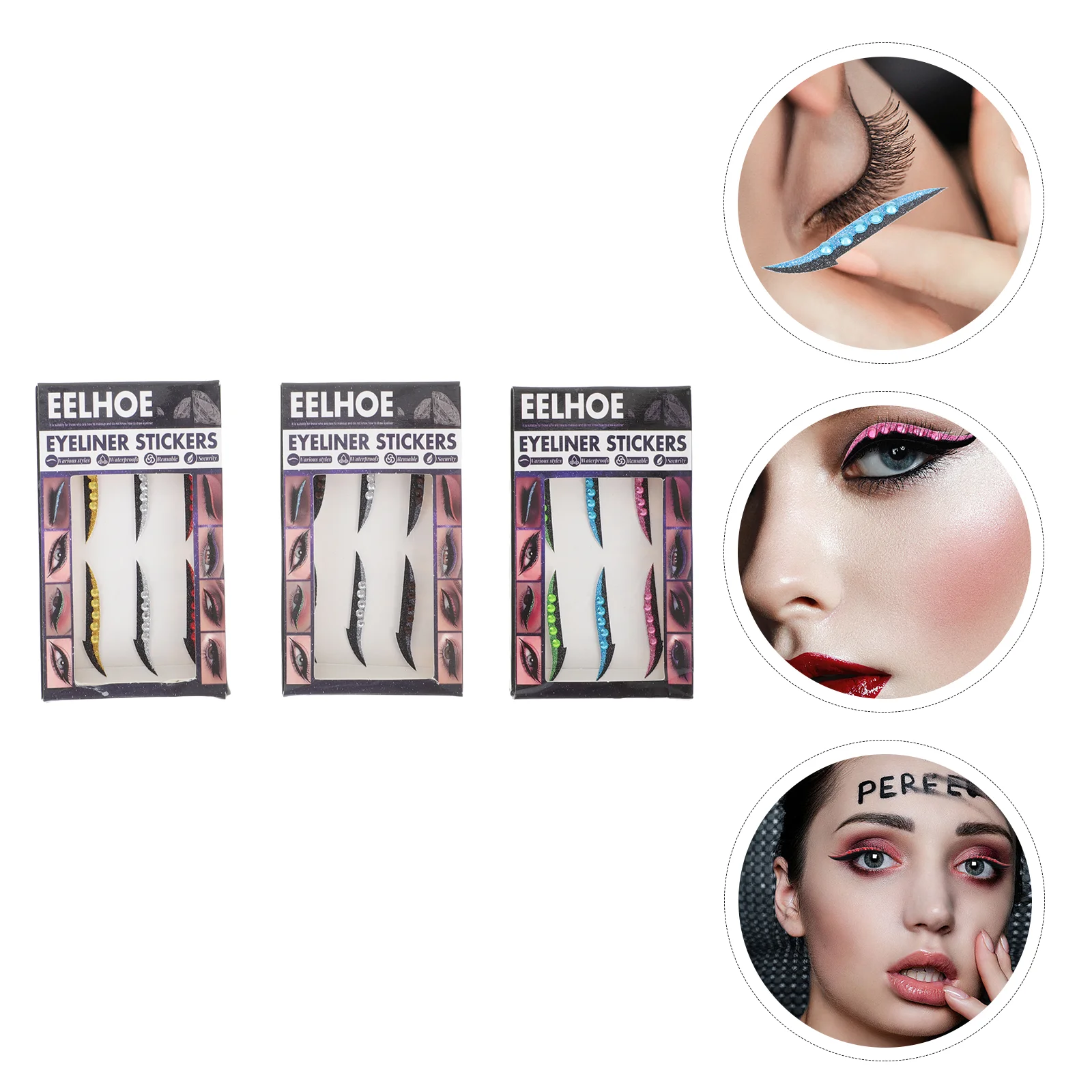 

Eyeliner Stickers Eye Line Strip Strips Makeup Sticker Decals Crystal Eyelid Rhinestone Tapes Reusable Decal Template Shadow