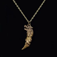 dragon head meniscus necklace brass crescent pendant necklace for men jewelry copper alloy totem necklac punk goth style