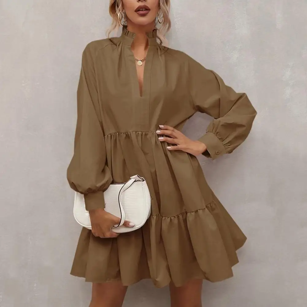 Fashion Long Sleeve Loose Casual Dress Women 2022 Spring Fall Clothes Ruffles Pink Green Mini Dresses For Woman Robe Femme