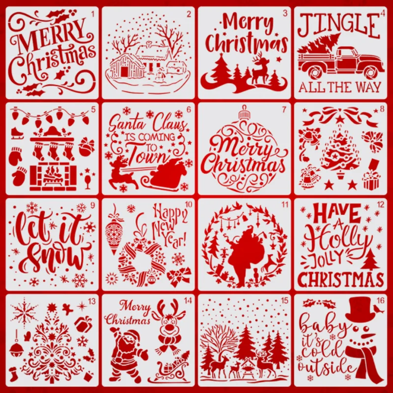 

8pc Merry Christmas Painting Template DIY Layering Stencil Scrapbook Journal Stamp Coloring Embossing Cake Decoration Reusable