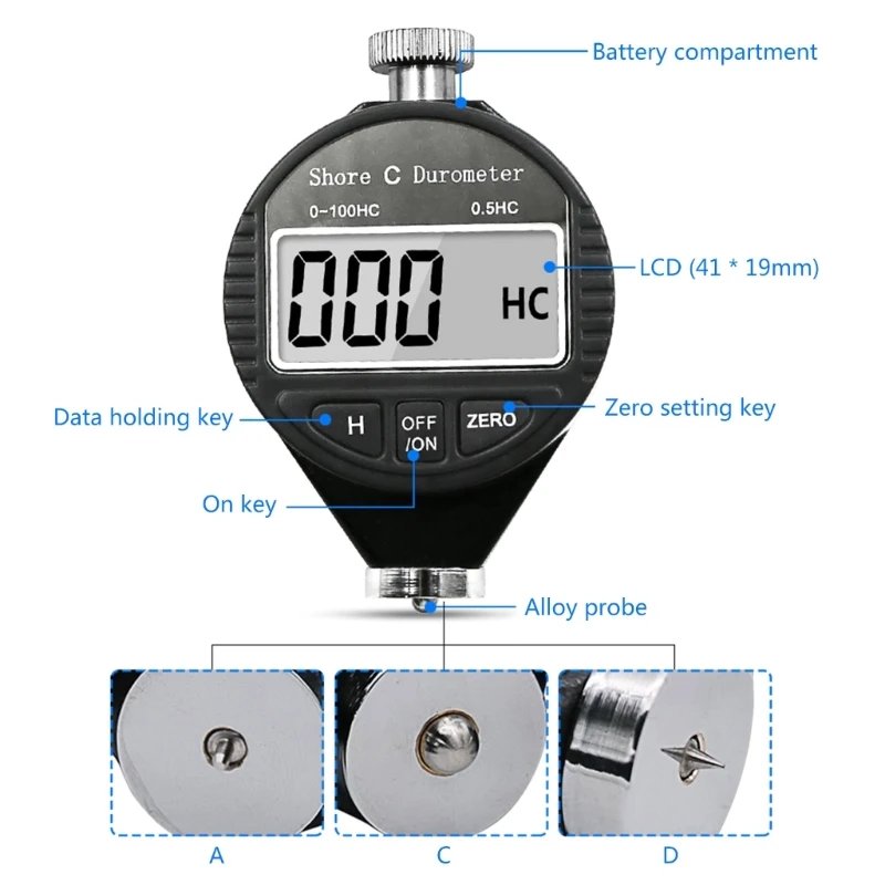 

HA HD HC Digital Shore Durometer Sclerometer Rubber Hardness Tester Meter Paragraph Tool Electronic LCD Display Durometer