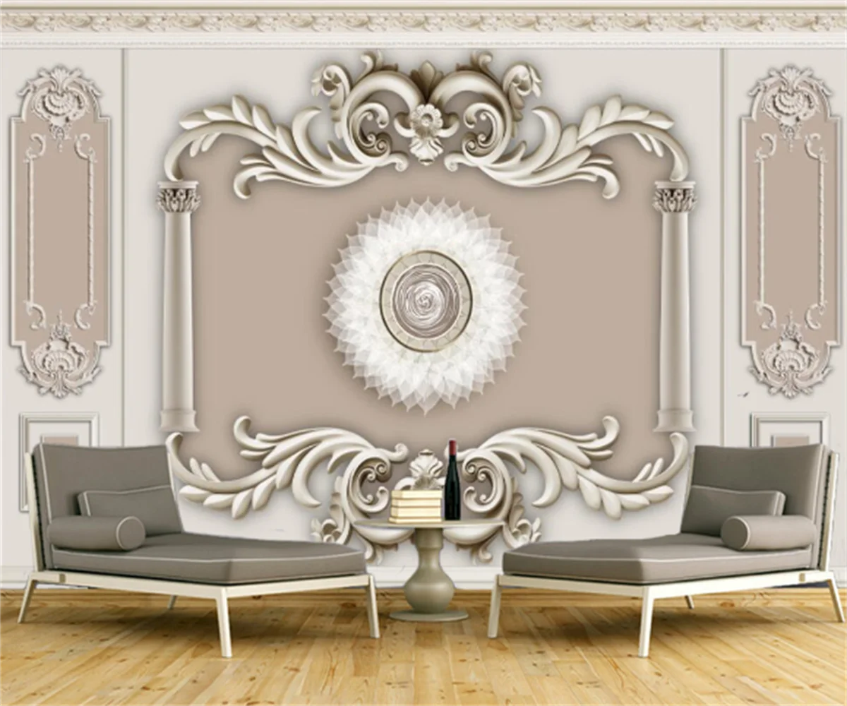 

Customized paper 3D any size wallpaper mural modern European style golden plaster carved TV sofa background wallpaper lake mural