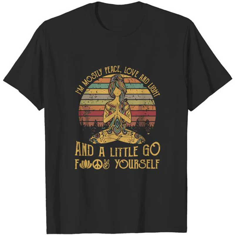 

Лидер продаж, новая футболка с надписью Peace Love Yoga, модная забавная Повседневная Уличная Хлопковая мужская футболка с принтом в стиле Харадзю...
