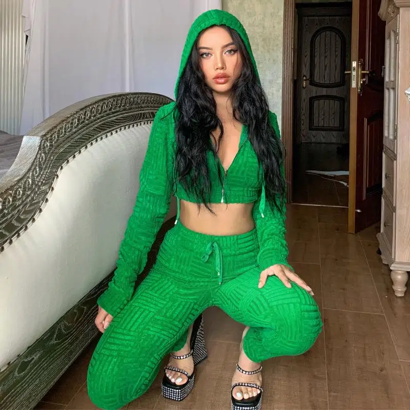 

Two Piece Sets Womens Outifits Waffle Tracksuit Hooded Track Tops and Jogger Pants Outfits Streetwear Sweatsuit