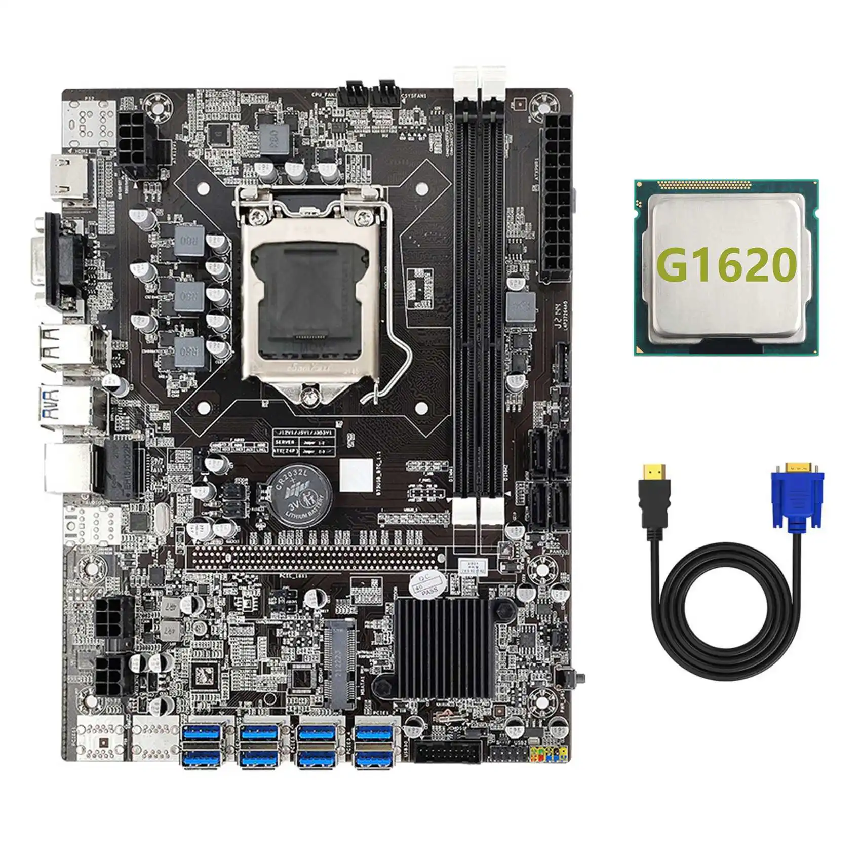 B75 ETH Mining Motherboard 8XPCIE USB Adapter+G1620 CPU+HD to VGA Cable LGA1155 MSATA DDR3 B75 USB Miner Motherboard