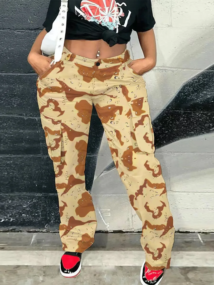 

Echoine Y2k Clothes Cargo Pants With Pockets Women 2023 Spring Casual Print Camouflage Trousers Baggy Straight Pants Streetwear