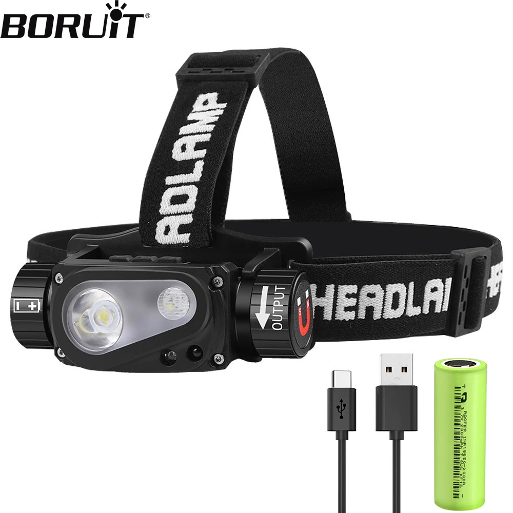 BORUiT сенсорный светодиодный налобный фонарь 1000LM Тип C перезаряжаемый 18650 фара с