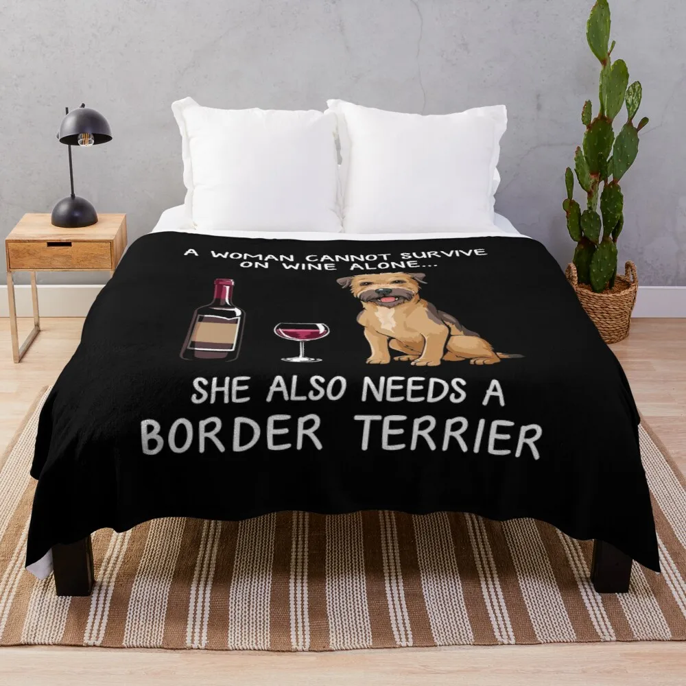 

Border Terrier and wine Funny dog Throw Blanket Sofa quilt Personalized gift