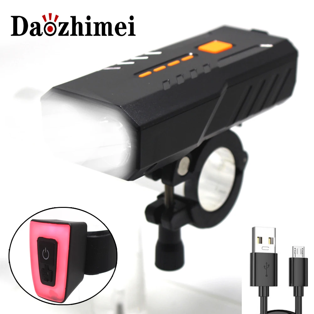 

Фонарь для велосипеда, 2 * T6 USB перезаряжаемая велосипедная лампа IPX65, водонепроницаемый светодиодный головной светильник, как внешний аккум...