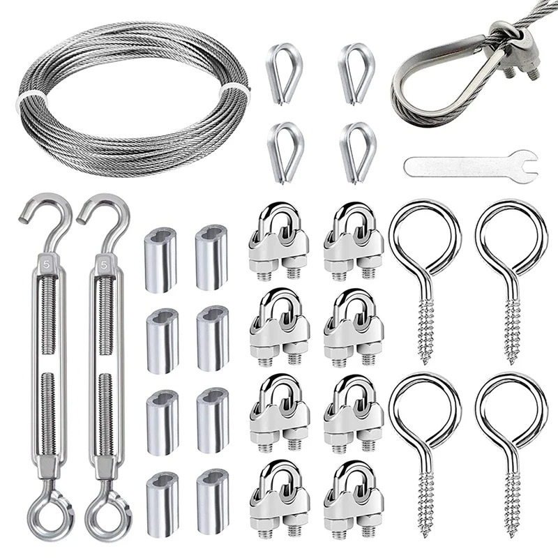 

Cable Set With 10M Wire Rope M2 Wire Rope Clamp M5 Hook Eyelet Spanner Stainless Steel For Tent Ropes Washing Lines