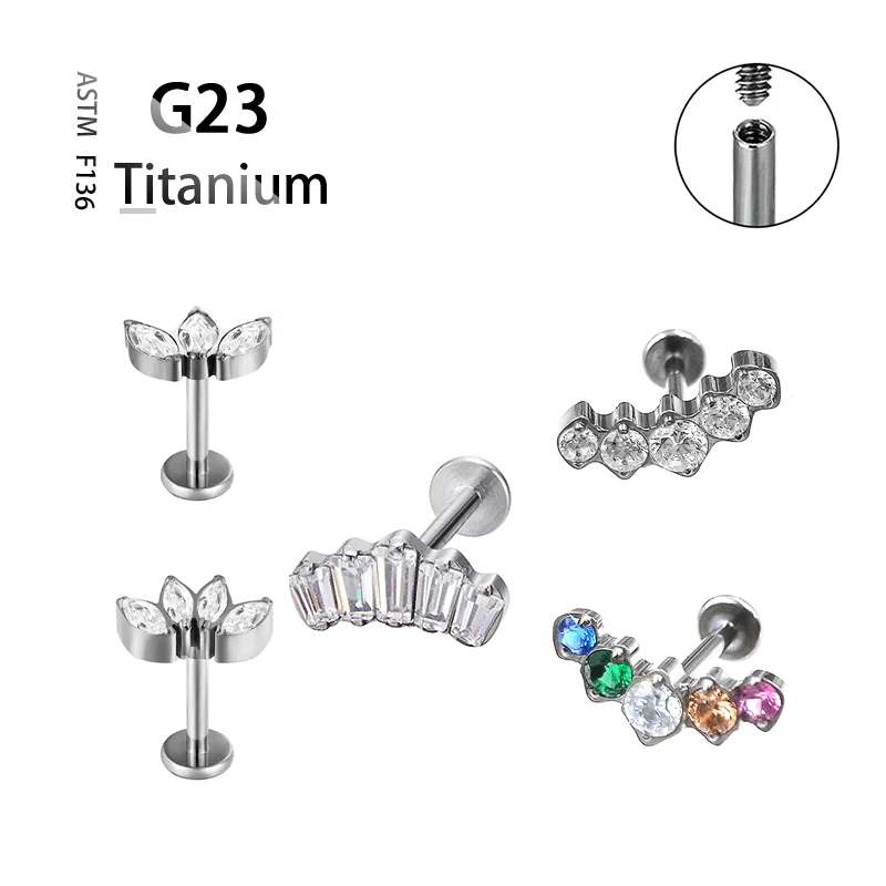 

G23 Titanium Petals Lotus Leaf Style Earrings Zircon Women Simple Fashion Helix Cartilage Tragus Lobe Ear Studs Piercing Jewelry