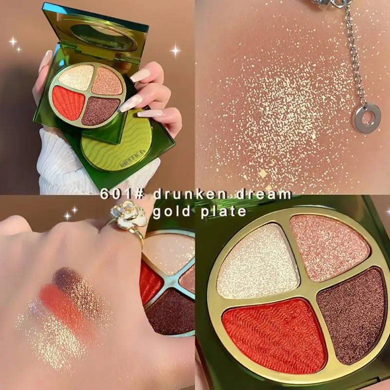 

Палитра теней для век, 4 цвета, перламутровые матовые блестящие мерцающие тени для век, водостойкие стойкие блестящие макияж глаз, пигментир...