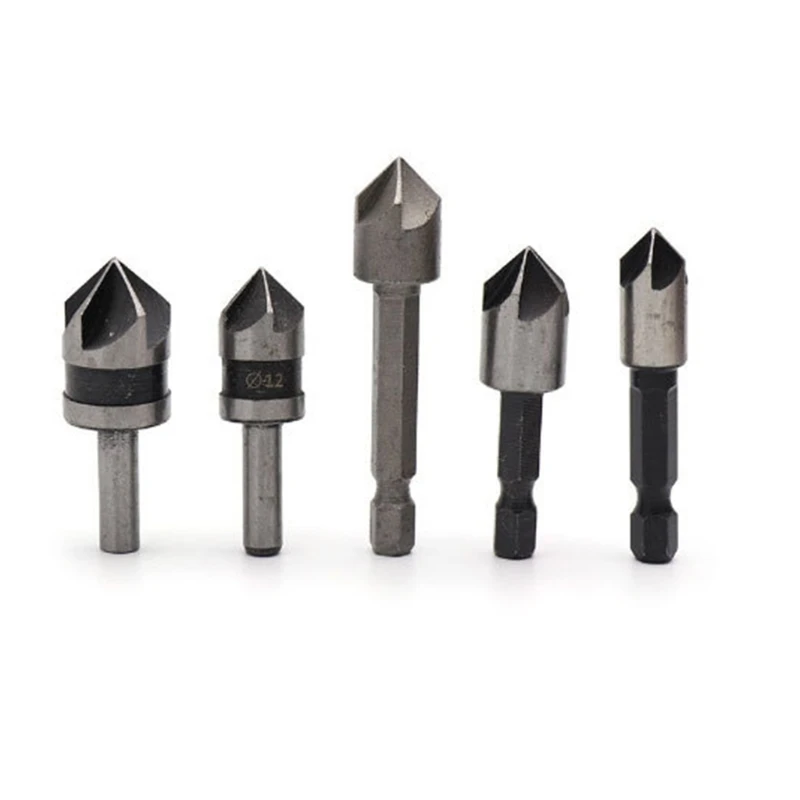 

5 Pieces 82 Degree Five-blade Round Shank/ Hex Shank Chamfering Device Set