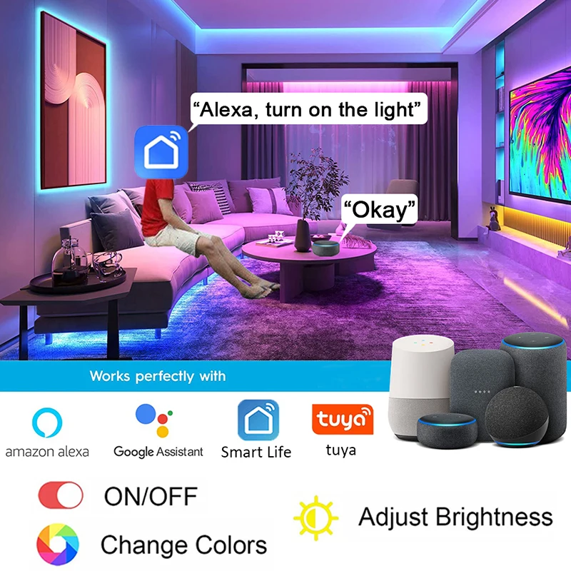 Светодиодная лента Tuya с Wi-Fi лампа RGB-подсветкой Usb неоновая умная для подсветки