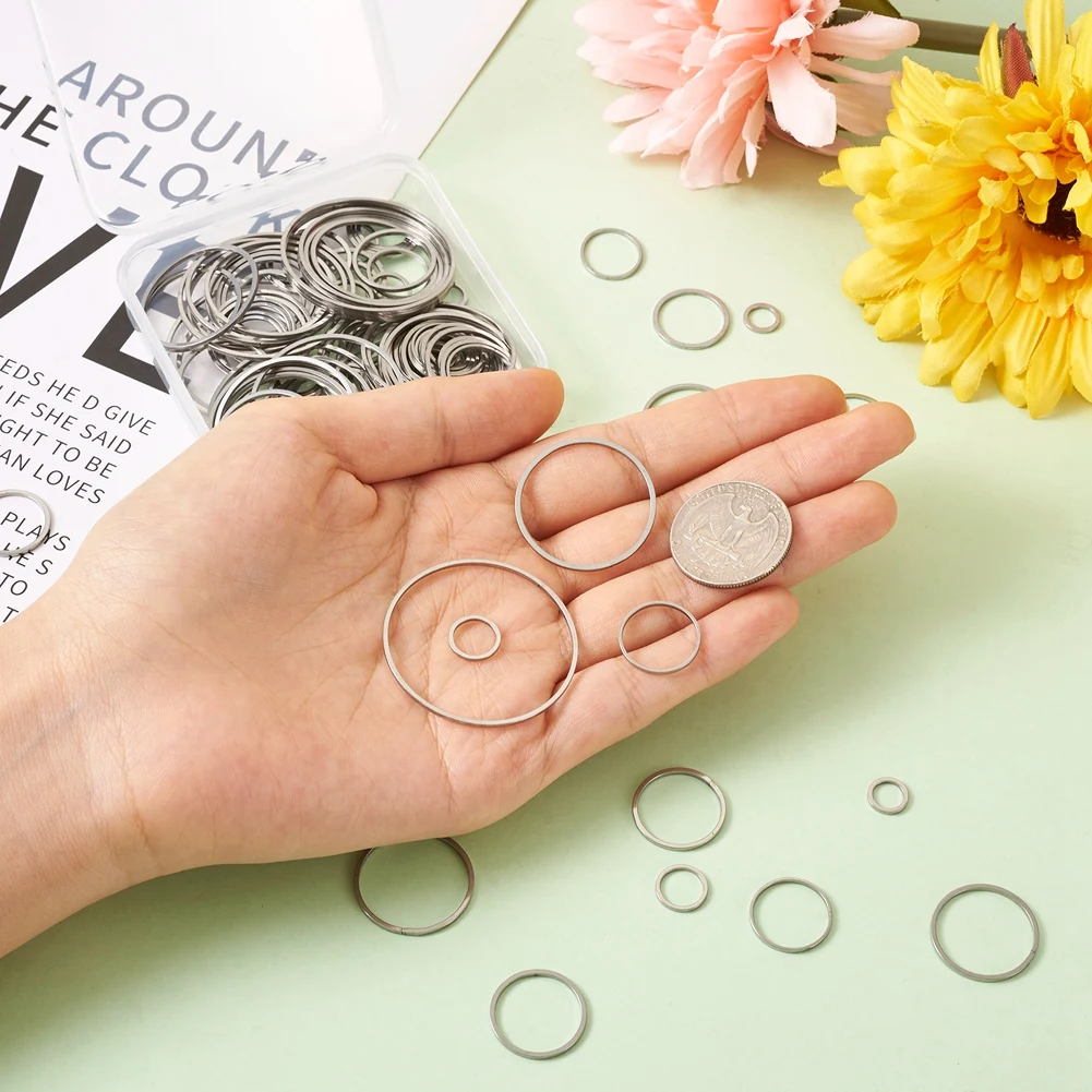 130Pcs 304 Stainless Steel Linking Rings Round Connectors For Jewelry Making Necklace Earring Bracelet Handmade Suppies 5.5~35mm