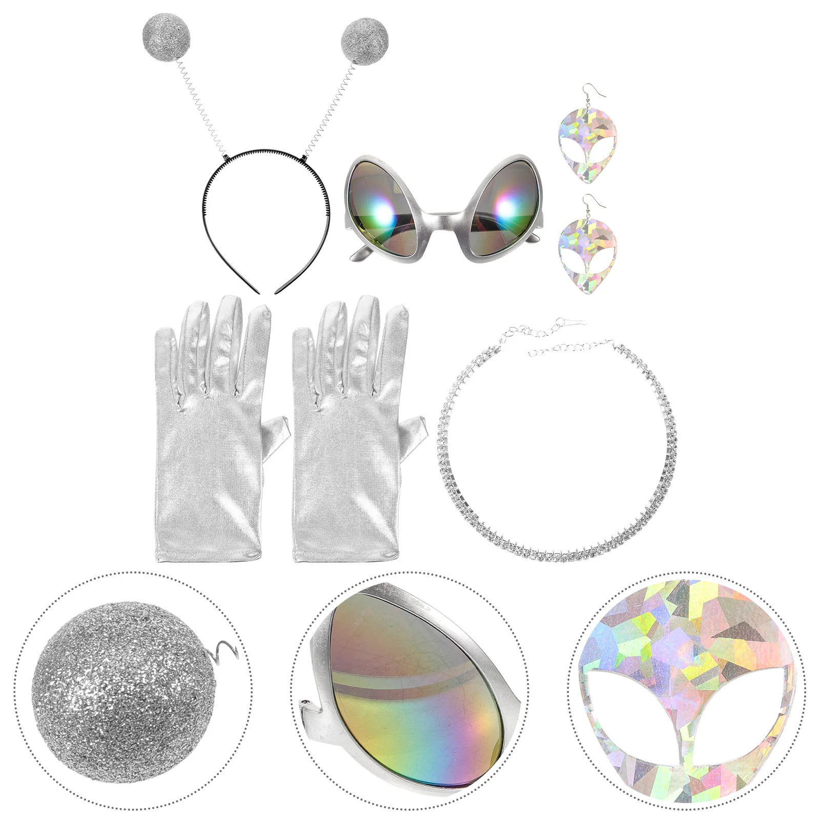 

1 Set Alien Antenna Headband Eyewear Earrings Necklace Gloves Party Accessories