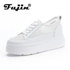 Fujinженские летние туфли на плоской платформе 6 см; Белые туфли из натуральной кожи с сетчатым верхом на толстой танкетке; Zapatos Para Mujer