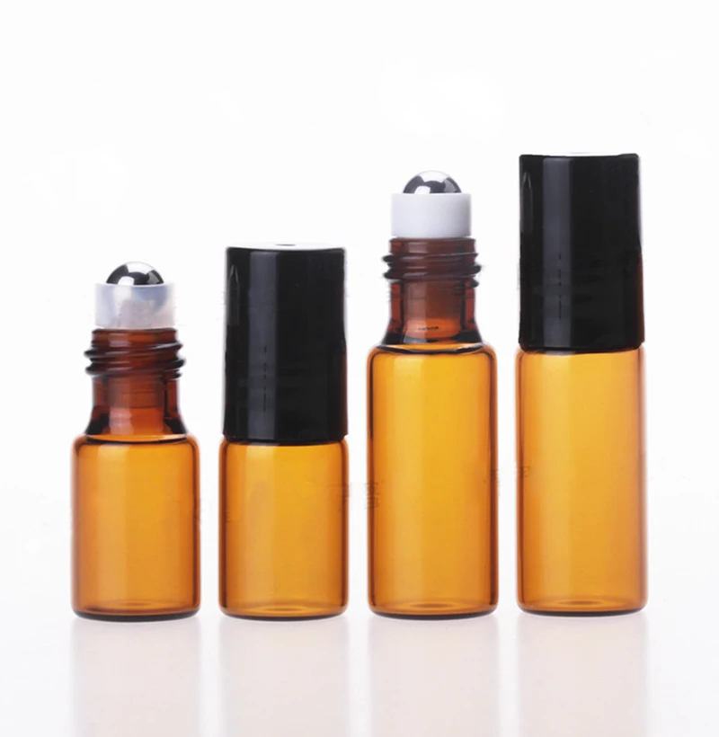 

1ml 2ml 3ml 5ml Amber Roller Bottles Mini Roll On Glass bottle for Essential Oils Refillable Perfume Bottle For Sale 1200PCS