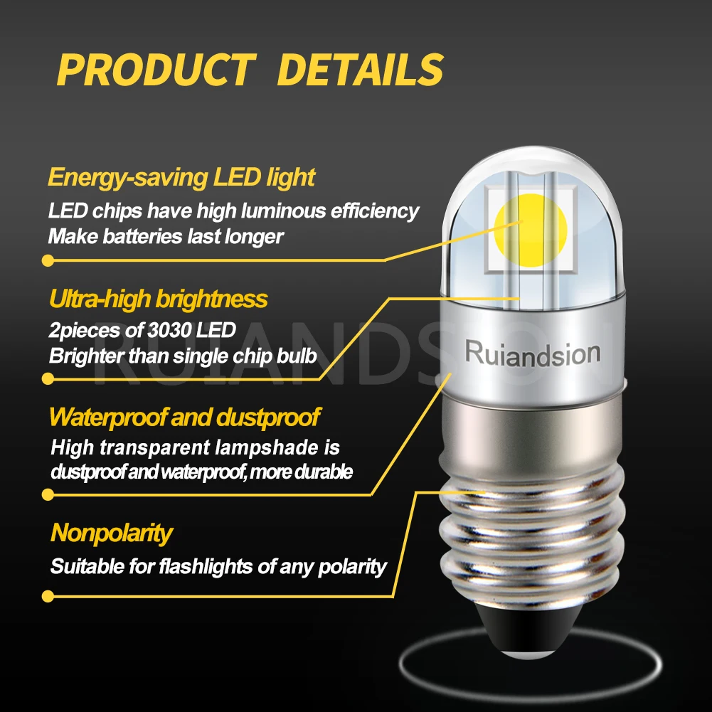 Randsion E10 Светодиодная лампа с винтовым цоколем Неполярность 3030 2SMD Чип 3 В 4 5 6 9 12 24