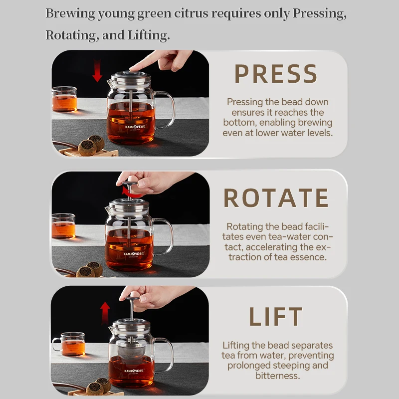 Стеклянный чайник KAMJOVE в стиле французского пресса с фильтром из чистого