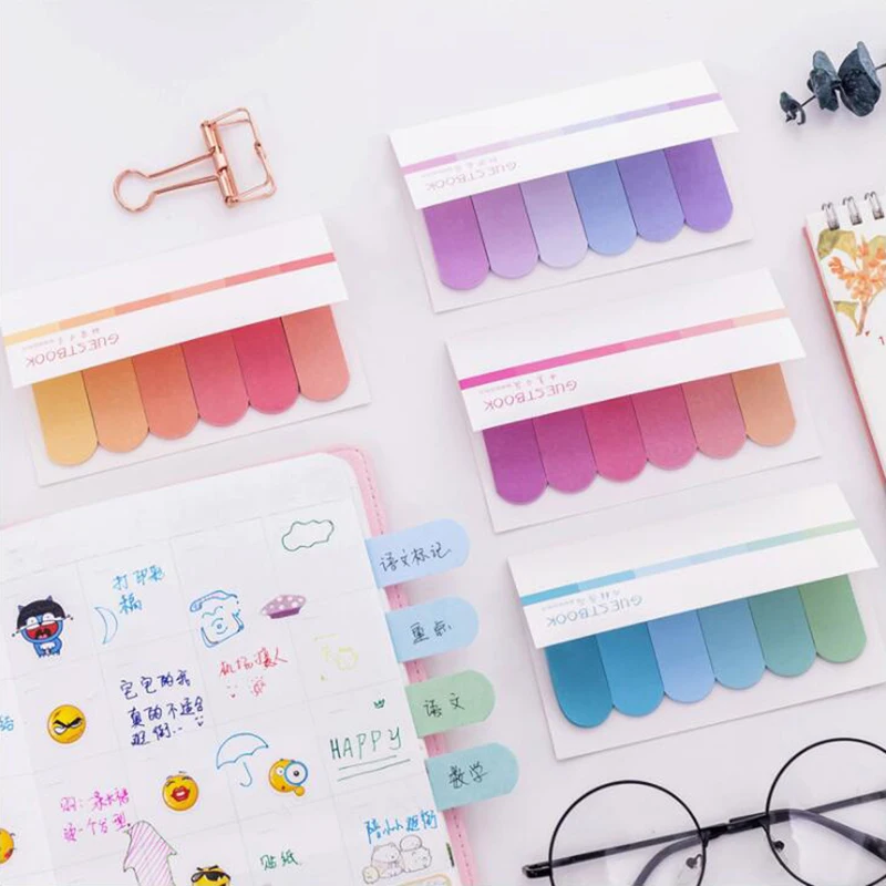 

120 Sheets Rainbow Gradient Colorful Memo Pads Sticky Decorative Scrapbook Sticker School Supply Post Notes Office Stationery
