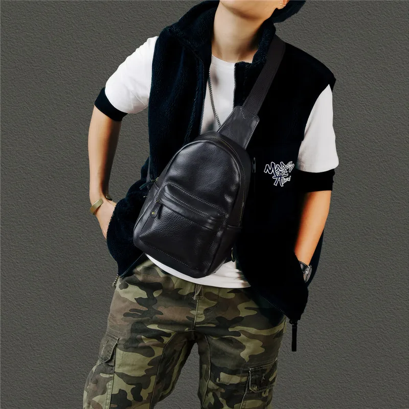 PNDME casual vintage luxury genuine leather men's chest bag outdoor travel designer real cowhide daily sports crossbody bag