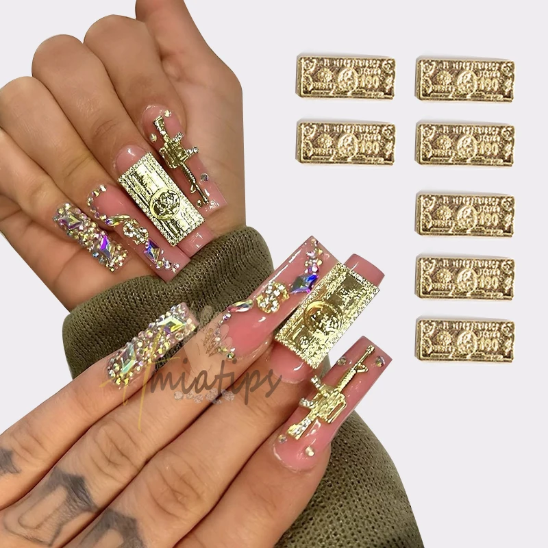 10 шт., золотистые/Серебристые украшения для ногтей