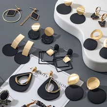 POXAM New Korean Statement Earrings for women Black Cute Arcylic Geometric Drop Small Female Earrings Brincos 2022 Trend Jewelry