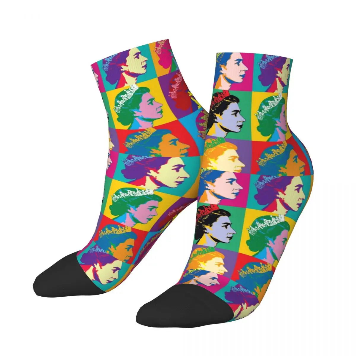 

Autumn Winter Colorful Men's Women's Queen Elizabeth II Short Socks British Royal Crown Non-slip Basketball Crew Socks