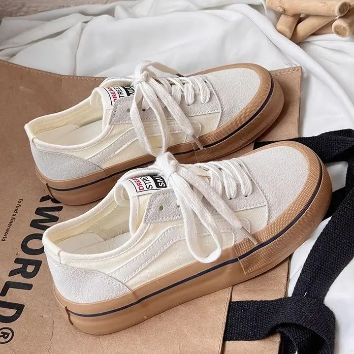 

Fashion Woman Vulcanized Shoes Platform Female Lace Up Flats Shoes Ladies Sneakers Casual Spring Autumn Trend Sneakers NEW 2023