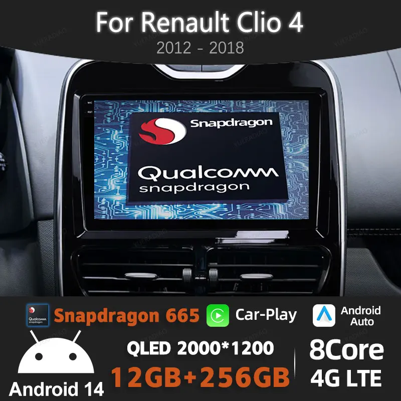 Автомобильный радиоприемник Android 14 для Renault Clio 4 BH98 KH98 2012-2016 Мультимедийный