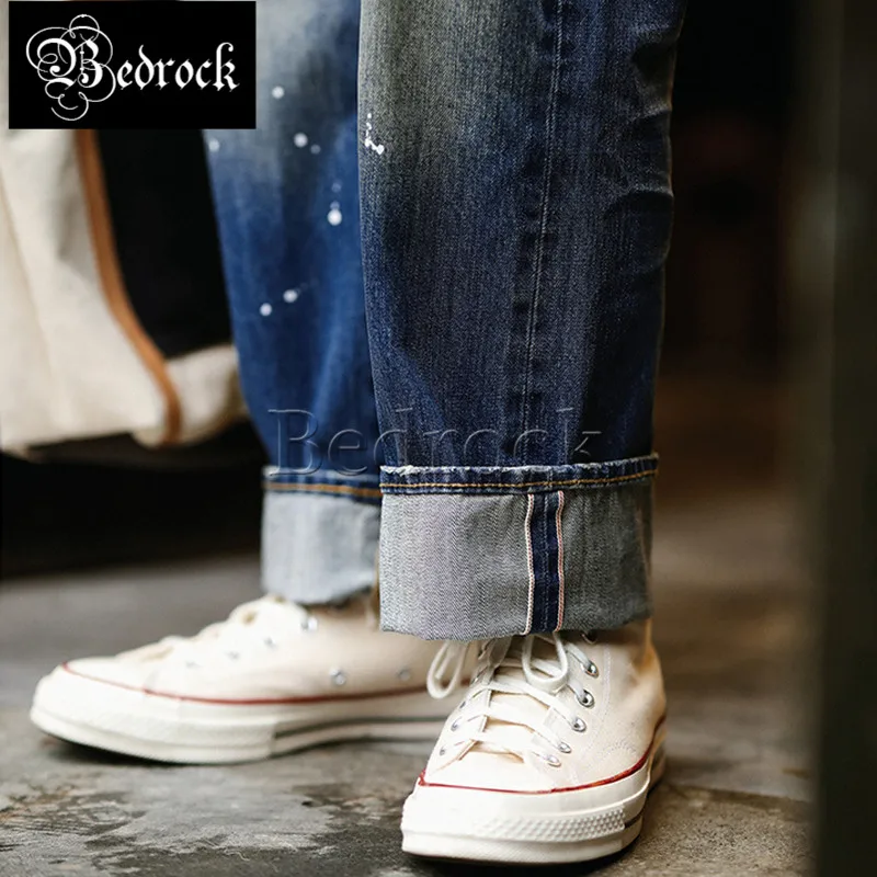 MBBCAR 14.5oz high quality heavy one wash selvedge denim jeans men distressed alternative design loose straight cargo pants 7362