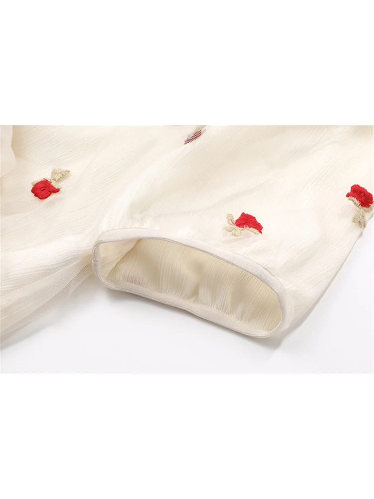 Женская газовая рубашка с вышивкой розы 2024 летняя шикарная Y2k v-образным вырезом и