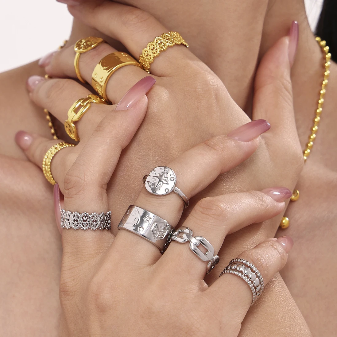 Ежедневные открытые кольца из нержавеющей стали для женщин позолоченное