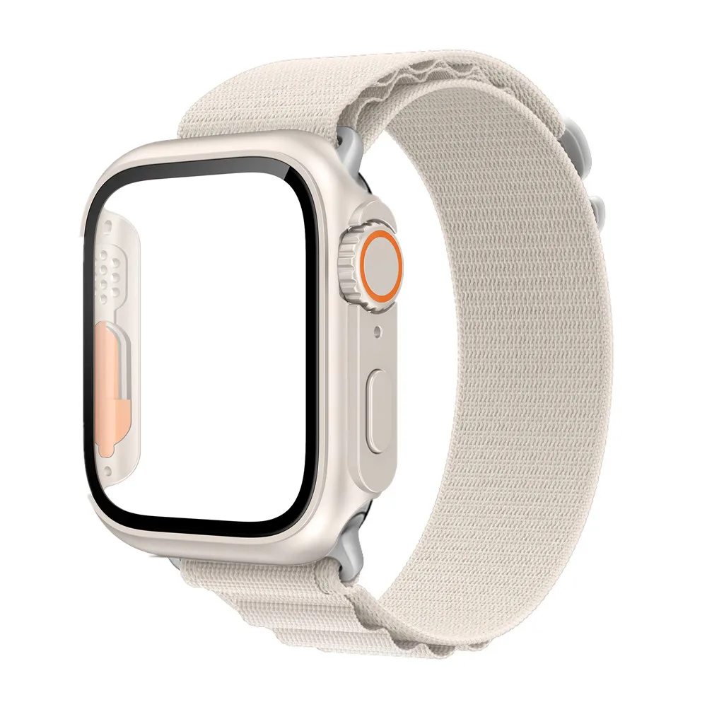 Modification Mod Kit Glass Protector Plastic Case Nylon Alpine Loop Strap For Apple Watch 8 7 6 5 4 SE Band Change to Ultra 49mm