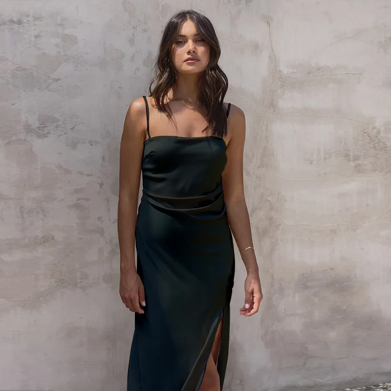 ICCLEK платье макси-ржавчины атласное подружки невесты темпераментные платья с