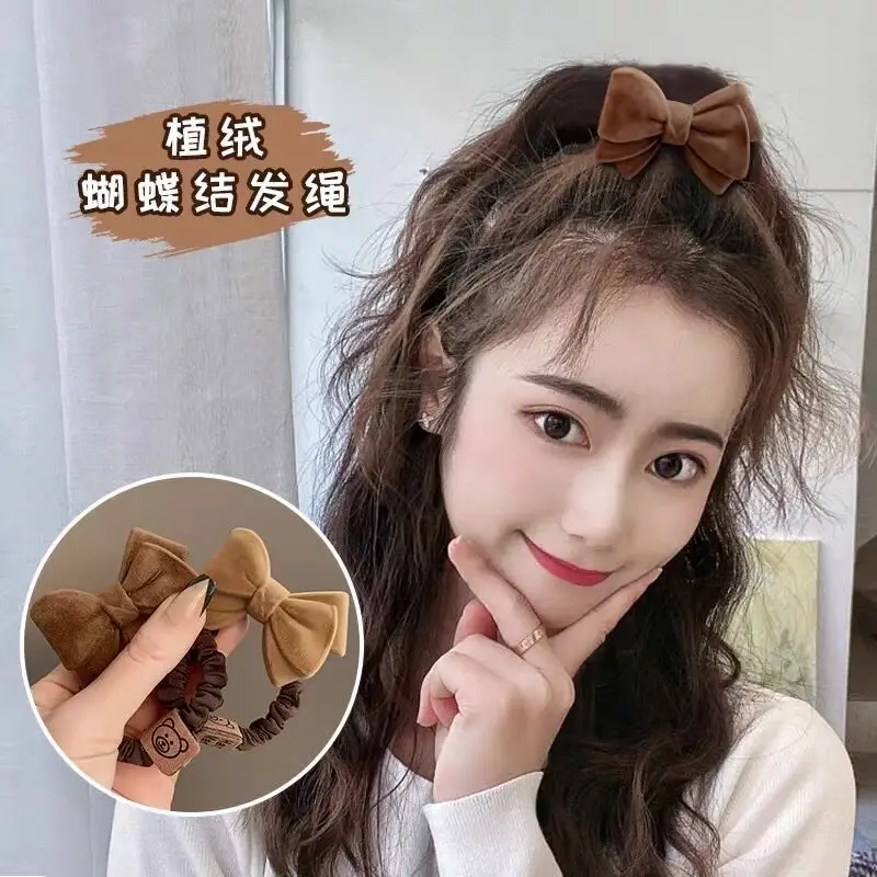 

2Pcs/Set Winter Bow Hair Rope Solid Color Hair Scrunchies Big Bowknot Hair Ring Hair Accessories Girls Hair Bands