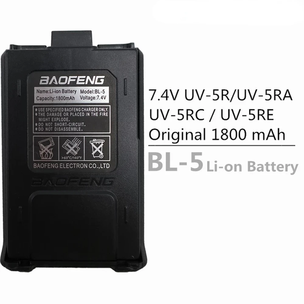 100% Оригинальный аккумулятор Baofeng UV-5R 1800 мАч 7,4 В, литий-ионный аккумулятор, аксессуары для двусторонней радиосвязи, аккумулятор для раций UV5R