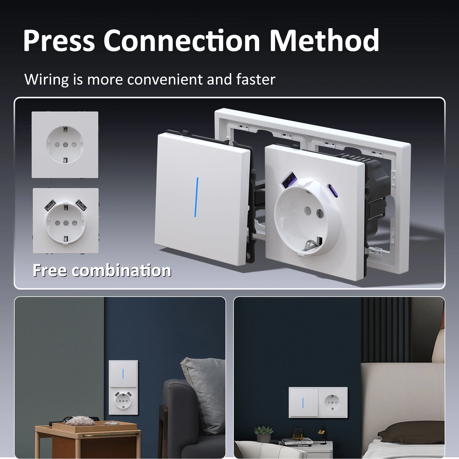 Фото Настенный кнопочный переключатель BSEED, 1/2Gang USB Type-C, настенная розетка, часть модуля, Интернет-ТВ, телефонная розетка, пластиковая рамка, функциональная деталь «сделай сам» №2