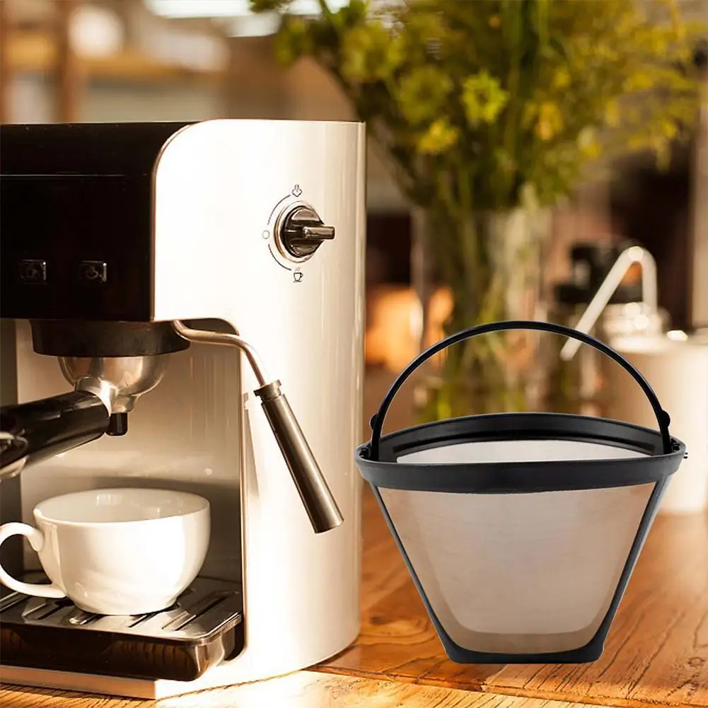 

Многоразовый фильтр для кофе с ручкой, стальной моющийся Перманентный полезный конусный фильтр для кафе, аксессуары для кофеварки с золото...