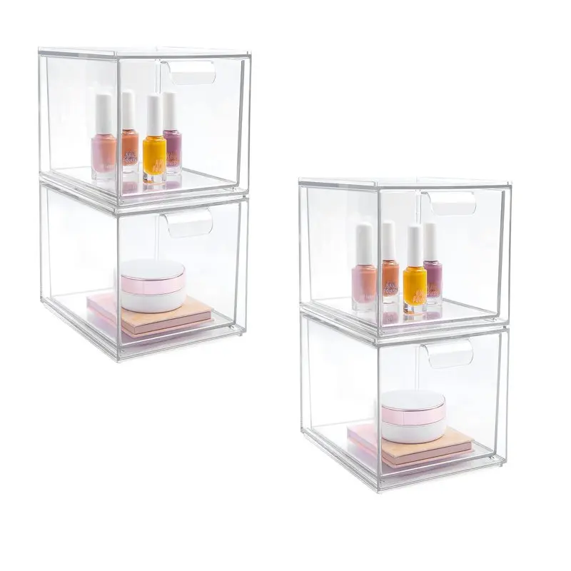 

Stackable Makeup Storage Drawers, 4 Pack Acrylic Bathroom Organizers, Clear Plastic Storage Bins