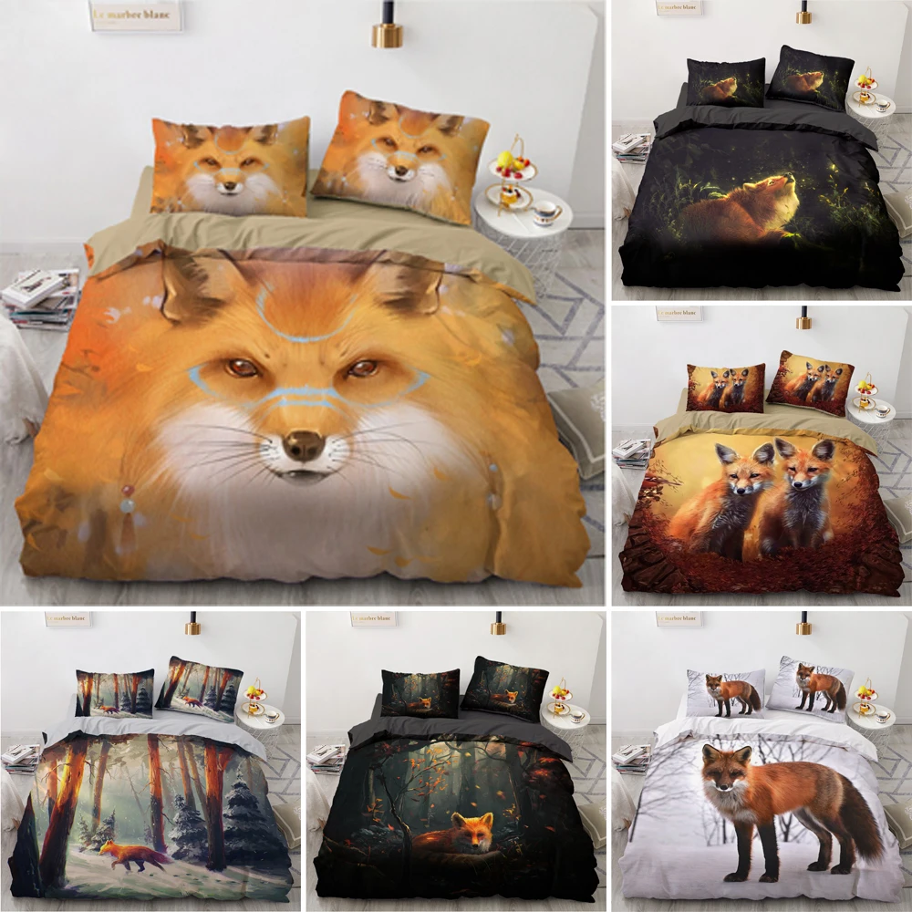 

3D Fox Printing Duvet Cover Wildlife Animals Themed Bedding Set Quilt Covers Adults Kids 2/3pcs Twin Queen King Size Bedclothes