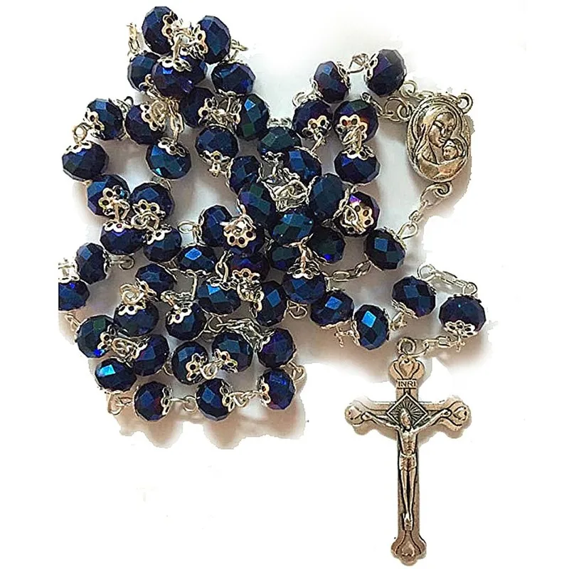 

2020 Cross Pendant Necklace Virgin Holy Christ Rosary Necklaces for Women Men Crystal Beaded Catholic Prayer Jewelry Rosaries
