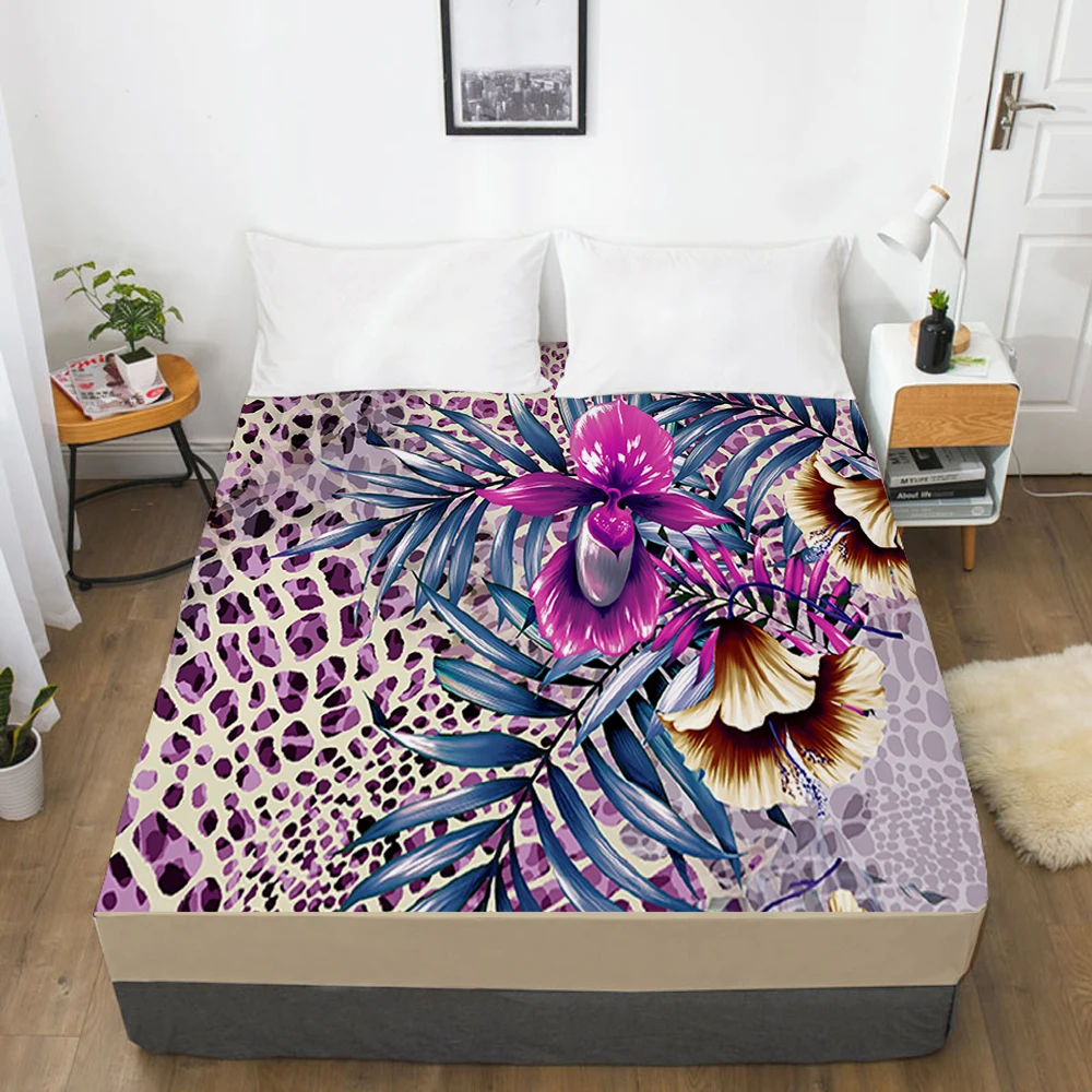 

1pc Elastic fitted sheet bed sheet With An Elastic Band 160x200 Customizable size Mattress Cover Bed cover Bedding tropic purple