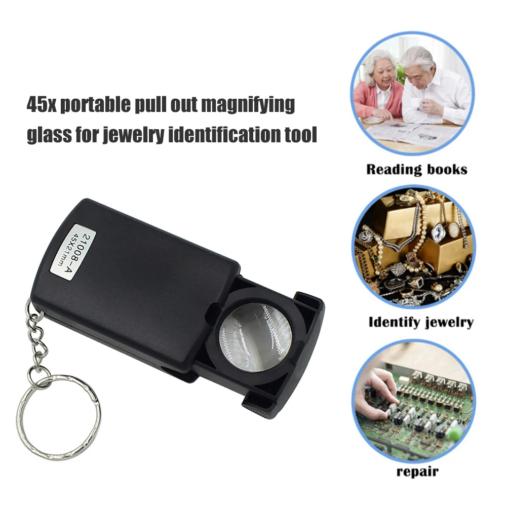 

45x Folding Glass Magnifier Jewelry Portable Identification Pulling Type Magnifying Loop Jewelry Loupe with LED Light