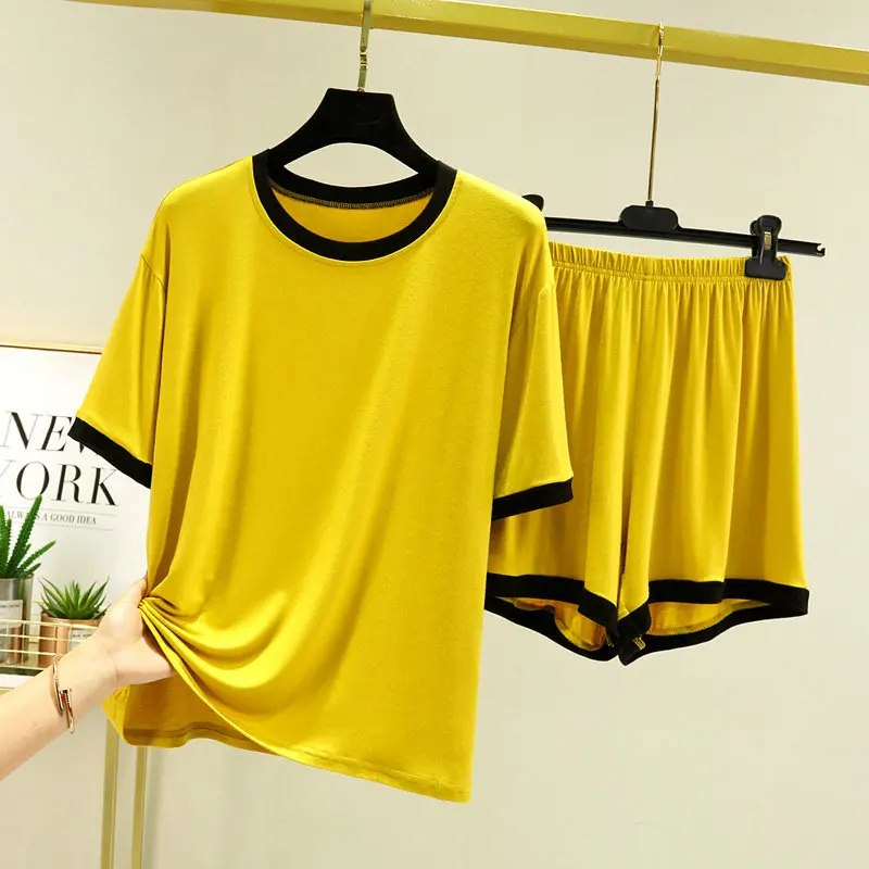Summer Modal Pajamas Set Short Sleeve T-shirt Shorts 2Piece/Set Sexy Pyjama Big Size Mom Homewear Cozy Plus Mom New Sleepwear